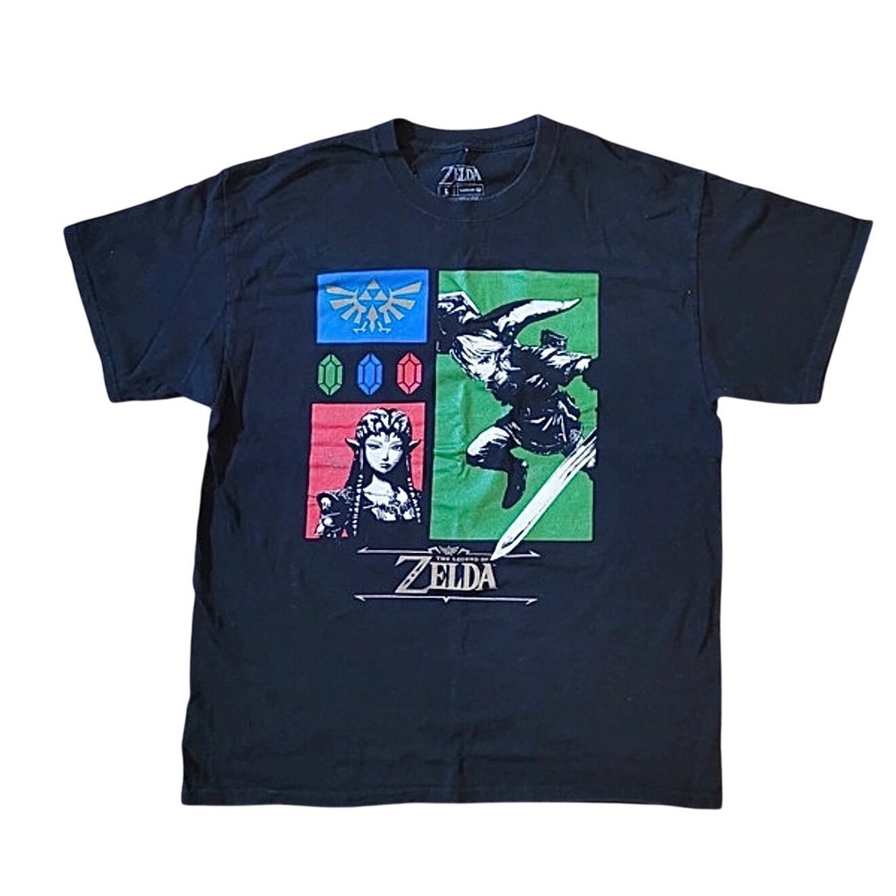 Gildan Zelda Graphic T-Shirt Small Black Excellent Link Triforce Cotton